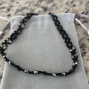 Black Beaded Women's chocked Necklace with Silver Accent Beads